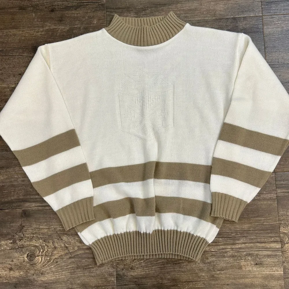 Vintage Teasers Women Sweater High Neck Made‎ In USA Stripes NO SIZE TAG (422)